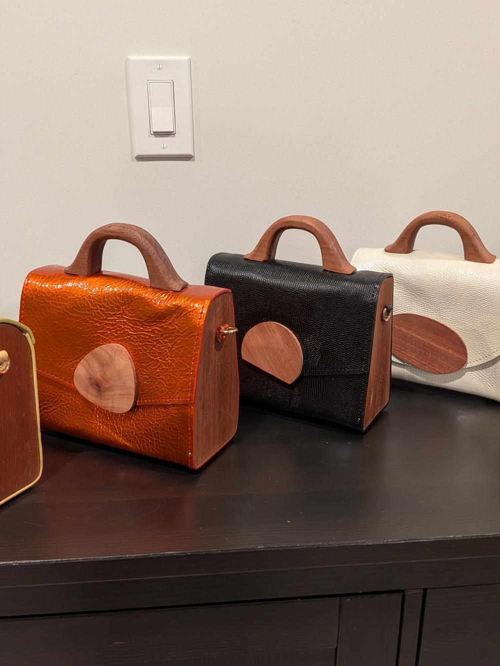 Yellow Natural Wood & Leather Top-Handle Crossbody Bag